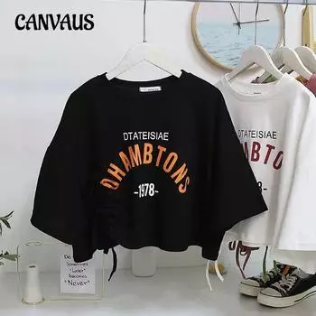 Женская футболка с модным принтом и шикарным шнурком, короткие темпераментные топы с короткими рукавами M чёрный