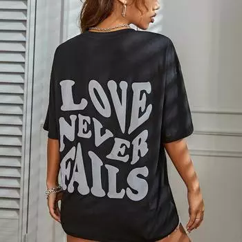 Женская футболка с мотивационным слоганом Love Never Fails, летние хлопковые топы для творчества, 100% хлопок, дышащая брендовая уличная одежда унисекс S чёрный