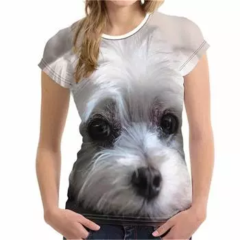 Женская футболка с мультяшной собакой и 3D принтом, летняя сексуальная футболка с круглым вырезом, модная, с коротким рукавом, уличная, в стиле Харадзюку, удобная женская повседневная футболка 5XL