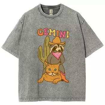 Женская футболка с мультяшным принтом Близнецы, выбеленный деним, оверсайз, свободного кроя, с круглым вырезом, с рукавом до локтя, унисекс, милый повседневный топ в ретро-стиле S
