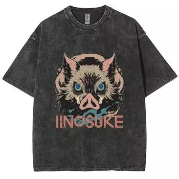 Женская футболка с мультяшным принтом головы кабана в стиле японского аниме, оверсайз, свободного кроя, с коротким рукавом, летняя модная дизайнерская футболка S
