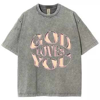 Женская футболка с надписью God Love You, свободный размер, стираный деним, короткий рукав, унисекс, простой повседневный топ, высококачественные футболки S