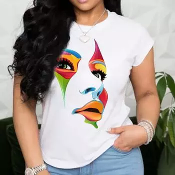 Женская футболка с надписью «Губы» и мультяшным принтом, модная забавная одежда, футболки для леди S