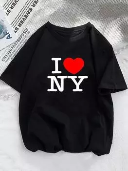 Женская футболка с надписью «I Love NY New York» для девочек Y2K Harajuku, черная, розовая, красная, новая, женская, забавная одежда, подарок M