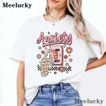 Женская футболка с надписью «Осведомленность о психическом здоровье», футболки с забавным графическим принтом, повседневная летняя футболка с коротким рукавом, топы с коротким рукавом для женщин S