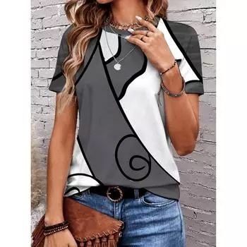 Женская футболка с нестандартным летним принтом в виде 3D-принта, повседневная футболка в стиле Harajuku Street, женские футболки с круглым вырезом, одежда 2XS