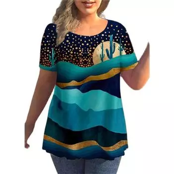 Женская футболка с пейзажным принтом, модный тренд, тонкий легкий косой воротник, белая одежда с короткими рукавами, летний пуловер для отдыха L