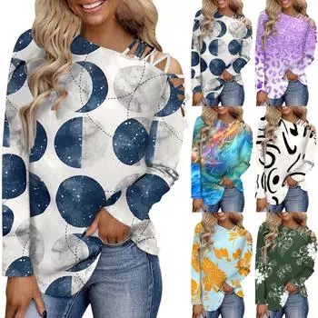 Женская футболка с плоским вырезом и длинным рукавом, модные топы, женские повседневные хлопковые рубашки с открытыми плечами и галстуком, топы XXL циан