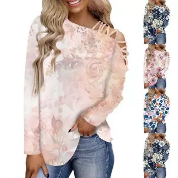 Женская футболка с плоским вырезом и длинным рукавом, модные топы, женские повседневные хлопковые рубашки с открытыми плечами и галстуком, топы L синий