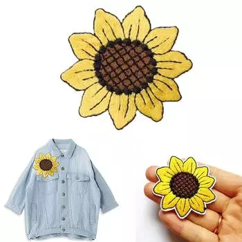 Женская футболка с подсолнухом, вышитая своими руками, аппликация на аппликации из ткани, наклейки 5x5cm