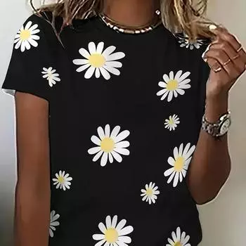 Женская футболка с принтом 3D Daisy, модная футболка с цветочным принтом, короткий рукав, повседневный топ, модный дизайн, летняя одежда S