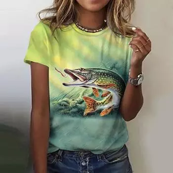 Женская футболка с принтом 3D Fishing, уличная одежда Harajuku, повседневный топ с коротким рукавом, летняя модная индивидуальная женская футболка XS