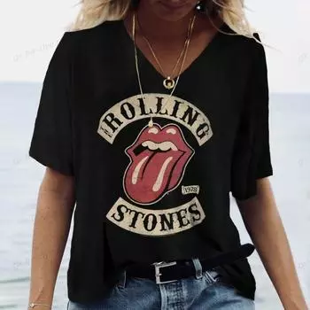 Женская футболка с принтом 3D Sexy Lip, повседневная мода, короткий рукав, эстетика, повседневные футболки с V-образным вырезом и большим размером для женщин S