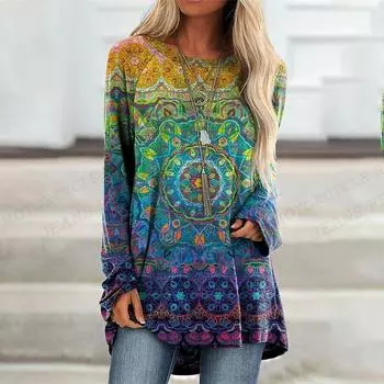 Женская футболка с принтом «Абстрактная живопись» Футболка Женская мода Футболки с круглым вырезом и длинным рукавом Футболки Футболка с рисунком Женская S