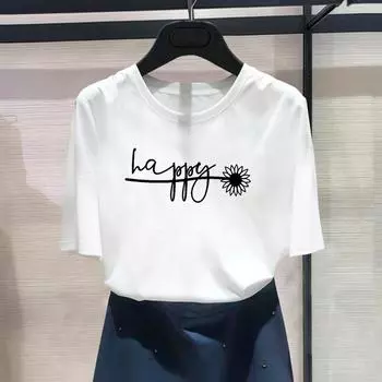 Женская футболка с принтом азиатских размеров, женская футболка в стиле письма, милый тренд, милый повседневный женский летний топ, модная футболка с рисунком, футболка с коротким рукавом S