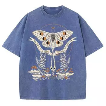 Женская футболка с принтом «бабочка, гриб, растение», потертая искусственная джинсовая ткань, свободный топ с короткими рукавами, унисекс, для подростков и студентов S