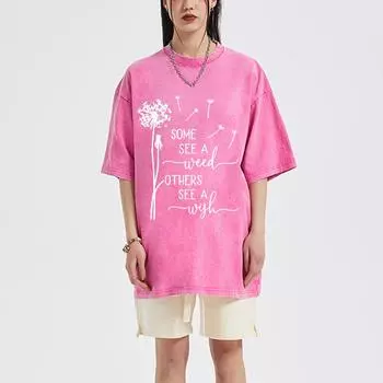 Женская футболка с принтом «Blown Dandelion», стираная джинсовая ткань оверсайз, минималистский топ с коротким рукавом, винтажные футболки S