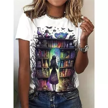 Женская футболка с принтом Book And Magic 3D, летняя повседневная женская футболка с короткими рукавами, уличная модная футболка S