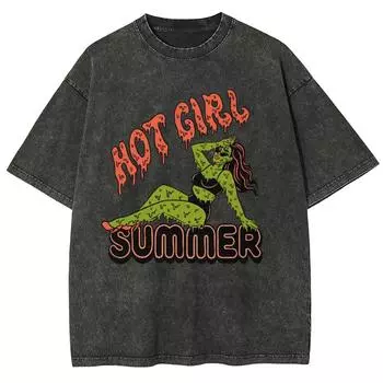 Женская футболка с принтом букв Grils, оверсайз, из стираного хлопка, летняя, удобная, с коротким рукавом S