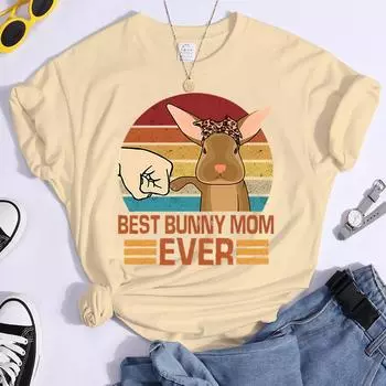 Женская футболка с принтом Bunny Mom Ever Kawaii, рубашки 90-х годов для девочек, модная футболка Harajuku Ullzang, женские футболки S бежевый