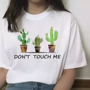 Женская футболка с принтом Cactus Don T Touch Me, милый топ с мультяшным рисунком, Fun Ulzzang 2XL белый