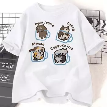 Женская футболка с принтом Cat Coffee 3D, забавные графические футболки, летняя повседневная рабочая футболка с коротким рукавом, унисекс, принтованная футболка S