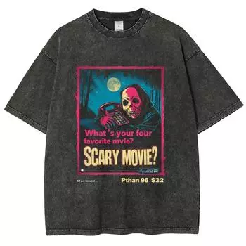 Женская футболка с принтом черепа в стиле фильма ужасов, оверсайз, выстиранная, свободная, с коротким рукавом, из хлопка, высокого качества, студенческие футболки, унисекс, нишевая S
