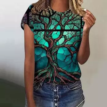 Женская футболка с принтом «Цветок, птица, бабочка» 3D Футболка женская модная футболка с круглым вырезом и коротким рукавом Футболка детские топы футболки с рисунком XXS