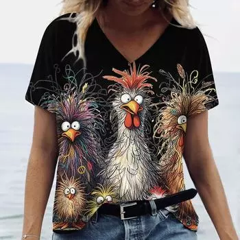 Женская футболка с принтом «цыпленок», 3D casual, летняя модная уличная одежда, круглый вырез, женская одежда больших размеров XS