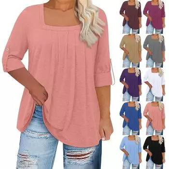 Женская футболка с принтом, длинные рукава реглан, базовый квадратный топ стандартного размера для повседневной моды XXXXXL белый