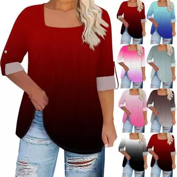 Женская футболка с принтом, длинные рукава реглан, базовый квадратный топ стандартного размера для повседневной моды XL