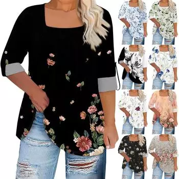 Женская футболка с принтом, длинные рукава реглан, базовый квадратный топ стандартного размера для повседневной моды XXXL чёрный