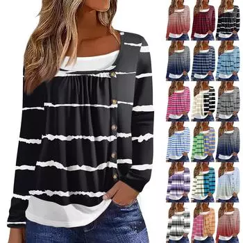 Женская футболка с принтом, длинный рукав, поддельные две части, повседневная мода на выходные, базовый обычный топ L бежевый