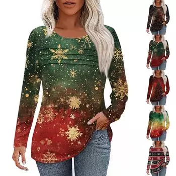 Женская футболка с принтом, длинный рукав, повседневная, выходного дня, модная, базовая, с круглым вырезом, обычная, топ XXL