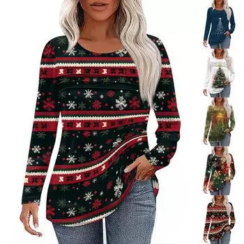 Женская футболка с принтом, длинный рукав, повседневная, выходного дня, модная, базовая, с круглым вырезом, обычная, топ XXL