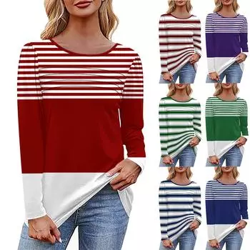 Женская футболка с принтом, длинный рукав, повседневная, выходного дня, модная, базовая, с круглым вырезом, обычная, топ XXXL фиолетовый