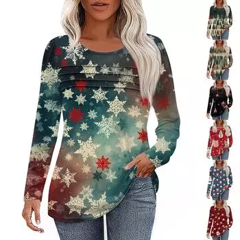 Женская футболка с принтом, длинный рукав, повседневная, выходного дня, модная, базовая, с круглым вырезом, обычная, топ L