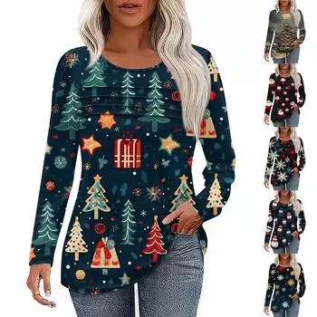 Женская футболка с принтом, длинный рукав, повседневная, выходного дня, модная, базовая, с круглым вырезом, обычная, топ L