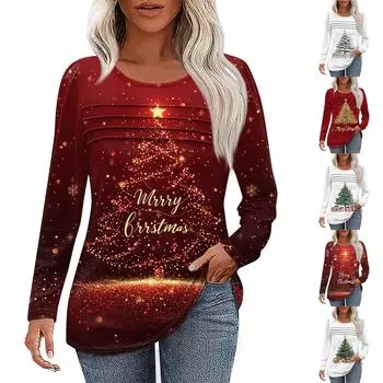 Женская футболка с принтом, длинный рукав, повседневная, выходного дня, модная, базовая, с круглым вырезом, обычная, топ XL винный