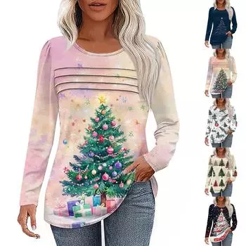 Женская футболка с принтом, длинный рукав, повседневная, выходного дня, модная, базовая, с круглым вырезом, обычная, топ XXXL