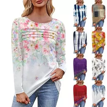 Женская футболка с принтом, длинный рукав, повседневная, выходного дня, модная, базовая, с круглым вырезом, обычная, топ S белый