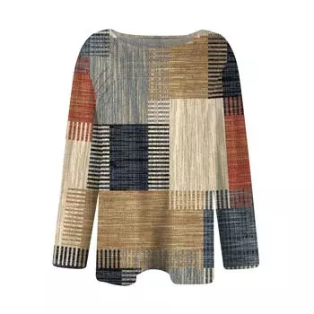 Женская футболка с принтом, длинный рукав, повседневная, выходного дня, модная, базовая, с круглым вырезом, обычная, топ M хаки