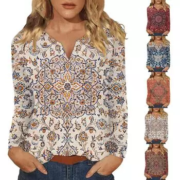 Женская футболка с принтом, длинными рукавами реглан, модный повседневный базовый топ с v-образным вырезом, обычный топ XL бежевый