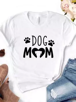 Женская футболка с принтом Dog Mom PAW Футболка женская с коротким рукавом и круглым вырезом Свободная футболка женская повседневная футболка одежда топы S чёрный