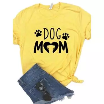 Женская футболка с принтом Dog Mom PAW Футболка женская с коротким рукавом и круглым вырезом Свободная футболка женская повседневная футболка одежда топы S