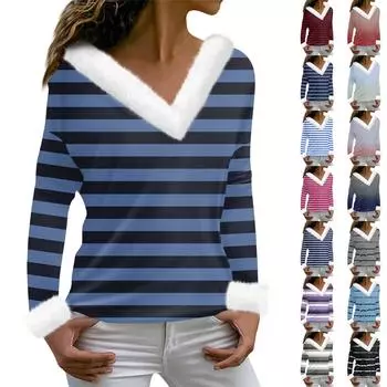 Женская футболка с принтом, футболка с длинным рукавом, флисовый воротник, топ с V-образным вырезом S жёлтый