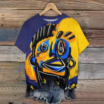 Женская футболка с принтом граффити, летняя повседневная женская футболка с круглым вырезом и коротким рукавом, свободная мода, пуловер с героями мультфильмов, женский дизайн, уличная одежда XL