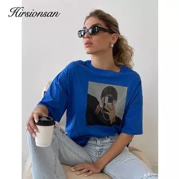 Женская футболка с принтом Hirsionsan Harajuku, лето 2023, повседневные свободные футболки с короткими рукавами, женский уличный топ из 100% хлопка большого размера M абрикосовый