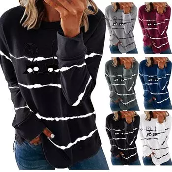 Женская футболка с принтом и длинным рукавом, круглым вырезом, топы XXXL белый