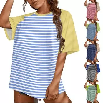 Женская футболка с принтом и рукавом реглан, модный топ с круглым вырезом на каждый день и выходные L чёрный